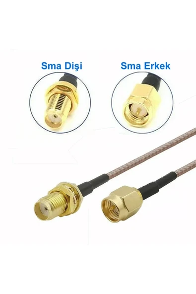 ROBİZ RG316 20cm Sma Erkek to Sma Dişi Kablo RF Uzatma Kablosu Altın Kaplama Soket 0-6GHz Wi-Fi Anten Fpv - 3