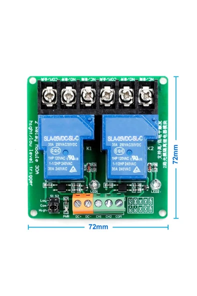 ARS Robotechnicals 5V 2 Kanal 220V 30A Röle Modül Yüksek Akım Güç Kontrol Anahtarı Opto İzolasyon Düşük/Yüksek Tetik - Resim 2