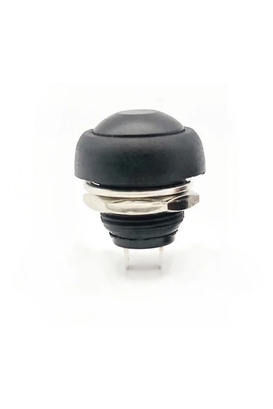 ROBİZ 12mm Pbs-33b 2 Pin Push Buton Siyah On Off 1a 250v Mini Yuvarlak Su Geçirmez Anahtar Momentary