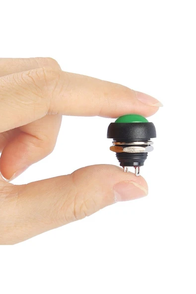 ROBİZ 12mm PBS-33B 2 Pin Push Buton Yeşil ON OFF 1A 250V Mini Yuvarlak Su Geçirmez Anahtar Momentary - Resim 2