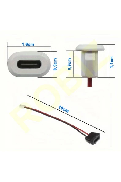 ROBİZ Type C Panel Montaj Dişi Soket 2 Pin 10cm Kablolu Beyaz Uzatma Konnektör Araba Kamera Oyuncak - 2