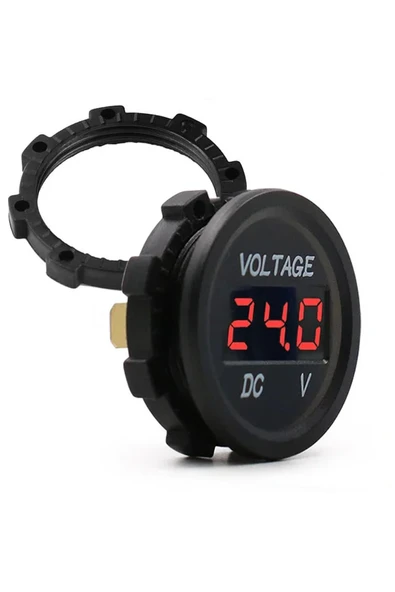 ROBİZ Su Geçirmez Dc 6V / 48V Voltmetre Yuvarlak Panel Tip Montajlanabilir Dijital Kırmızı Renk Led - Resim 4