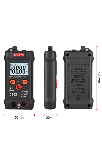 NJTY T1 Dijital Multimetre True Rms Ncv 600v Mini Cep El Tipi Voltmetre Ac Dc Voltaj Direnç Buzzer - 7