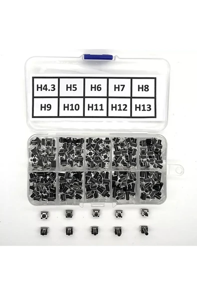 ROBİZ 200 Adet 6x6mm Tact Buton Set 10 Farklı Yükseklikte 4 Pin Dokunmatik Anlık Basmalı Düğme Anahtar - Resim 6