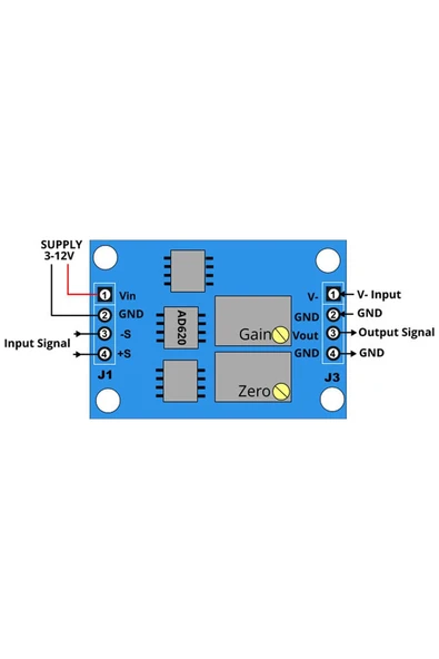 ROBİZ Ad620 Micro Voltaj Sinyal Kuvvetlenirici Modül DC 12V Mikro Küçük Gerilim Ölçme Kartı Enstrümantasyo - Resim 6