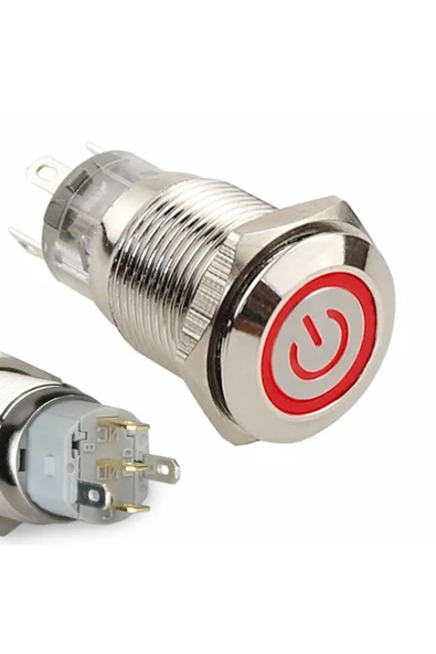ROBİZ 16mm Metal Panel  Uyumlu  Montaj Düz Kafa Latch Buton NO NC Power Sembol Led Işıklı - Resim 3