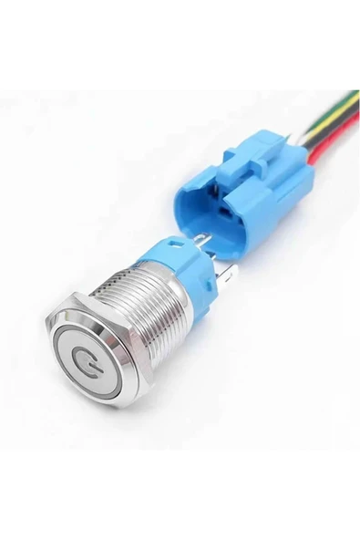 ROBİZ 16mm Kırmızı Power Sembol Ledli Kablolu Push Tip Metal Button  Panel Montaj Düz Kafa NO NC DC - Resim 3