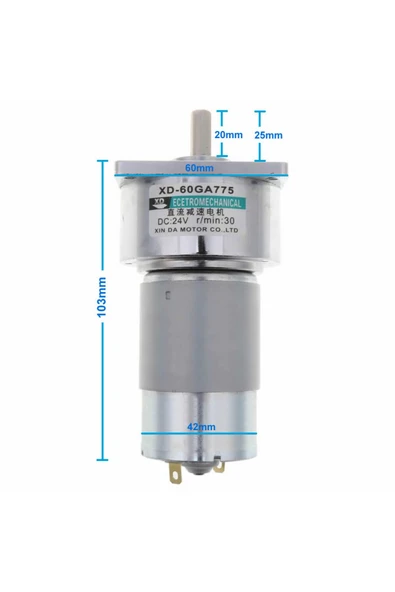 ROBİZ Xd-60ga775 Dc Motor 24v 30rpm 35w 40kg.cm Yüksek Tork Kuvvet Metal Dişli Redüktörlü Robot Cnc ürün görseli