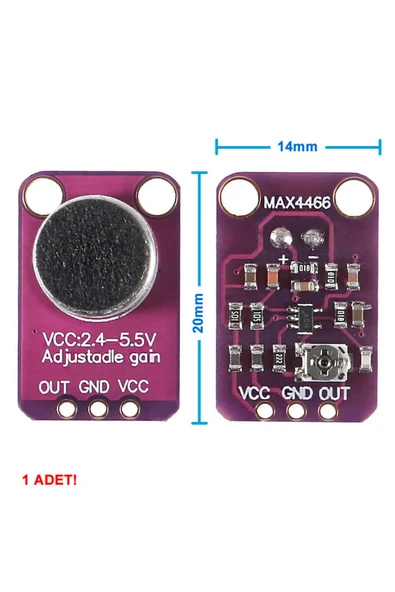 ROBİZ MAX4466 Amplikatörlü Analog Elektet Mikrofon Sensör Ayarlanabilir Kazanç Kontrol Ses Algılayıcı