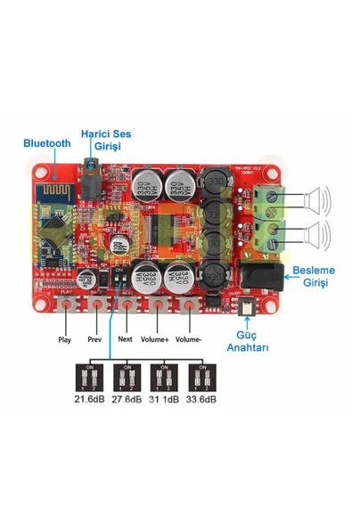 ROBİZ Tda7492p 2x25w Bluetooth 4.0 Kablosuz Alıcılı Ses Amfi Modülü Class D Dc 25v Dijital Amplifier - Resim 3