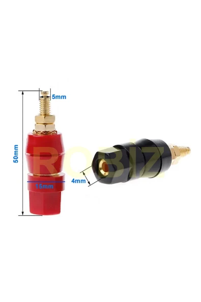 ROBİZ 4mm Banana Soket Terminal Çifti Kırmızı Siyah Hexagon Konnektör Hoparlör Güç Kaynağı Amflikatör - Resim 8