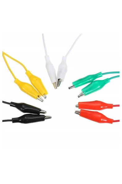 ROBİZ 50cm 10 Adet Krokodil Soketli Kablo Çift Taraflı Timsah Kıskaç Atlama Jumper Tel Test Prototip - Resim 7