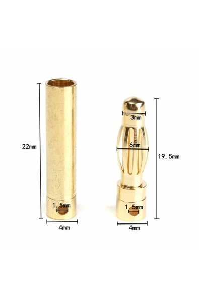 ROBİZ 4 Çift 4mm Altın Kaplama Banana Dişi Erkek Soket 40a Pil Batarya Lion Bullet Plug Kablo - 8