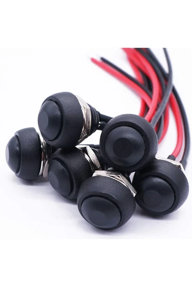 ROBİZ 12mm Pbs-33b 2 Pin Push Buton Siyah 20cm Kablolu On Off 1a 250v Mini Yuvarlak Su Geçirmez Anahtar - 5
