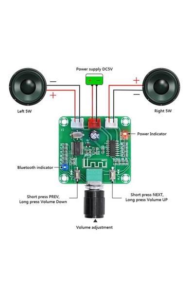ROBİZ Xh-a158 Bluetooth Mp3 Modül Dc 5v Stereo 5w+5w Ses Müzik Çalma - Resim 2