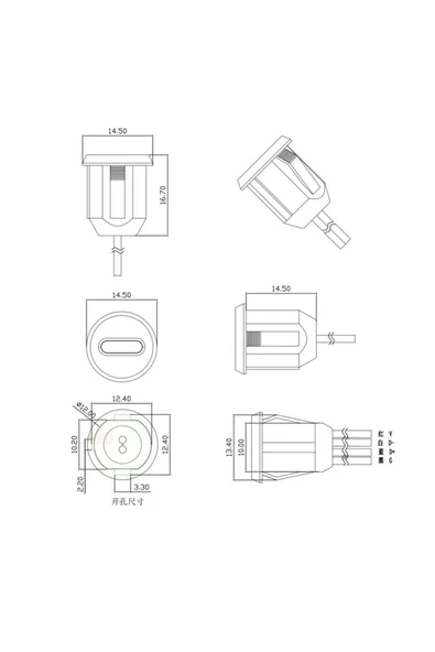 ROBİZ Type C Panel Montaj Dişi Soket 4 Pin 15cm Kablolu Uzatma USB 3.1 Konnektör Araba Kamera - 8