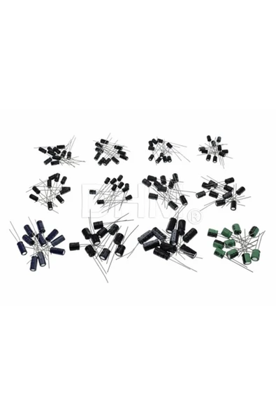 ROBİZ 120 Adet Dip Elektrolitik Kapasitör Seti 12 Tip x10  1uF 2.2uF 3.3uF 4.7uF 10uF 22uF 33uF 47uF