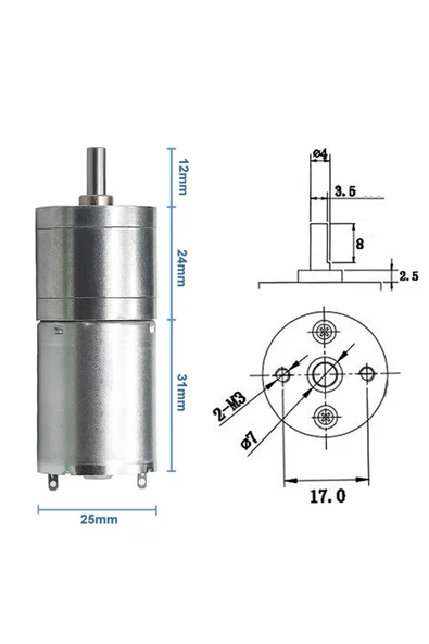 ROBİZ 24v 1000rpm Jga25-370 Redüktörlü Dc Motor Metal Dişli Yüksek Tork Kuvvet 25mm - Resim 6
