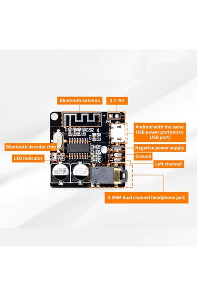 ROBİZ Vhm-314 Micro Usb Bluetooth Kablosuz Ses Mp3 Modül Amfi Müzik Çalma Kartı Dc 5v Lityum Pil - Resim 8