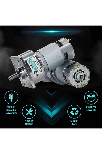 ROBİZ Xd-60ga775 Dc Motor 12v 5rpm 35w 87kg.cm Yüksek Tork Kuvvet Metal Dişli Redüktörlü Robot Cnc Makine - Resim 2