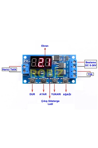 ROBİZ Zamanlayıcı Timer Modül Dual Mosfetli Gecikmeli Başlangıç 0-999sn - Resim 2