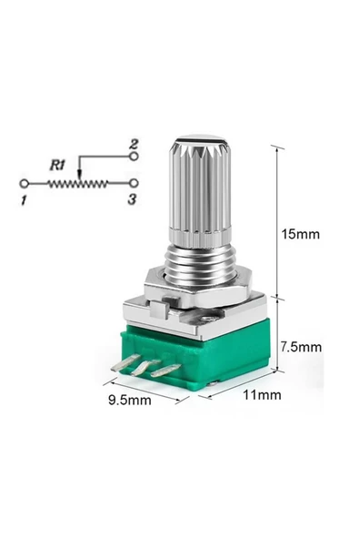 ROBİZ 3 Pin 50kohm Potansiyometre B50k Pot Başlıklı Tırtıklı 15mm Döner Ayarlanabilir Direnç Ses - Resim 2
