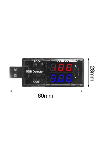 KEWEİ Çift Usb Çıkışlı Voltmetre Ampermetre Akım Voltaj Izleyici Şarj Kws-10va - Resim 8
