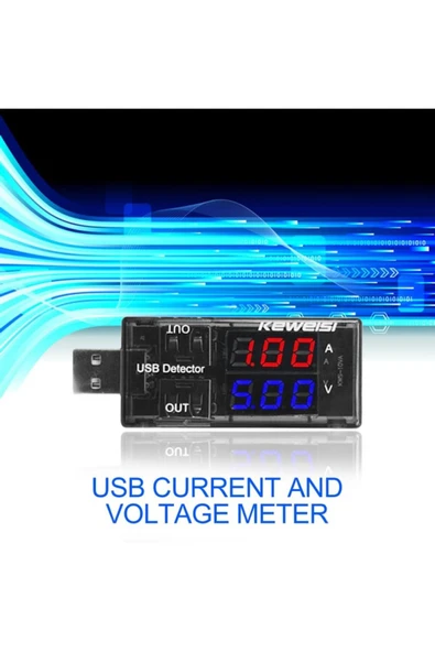 KEWEİ Çift Usb Çıkışlı Voltmetre Ampermetre Akım Voltaj Izleyici Şarj Kws-10va - Resim 7