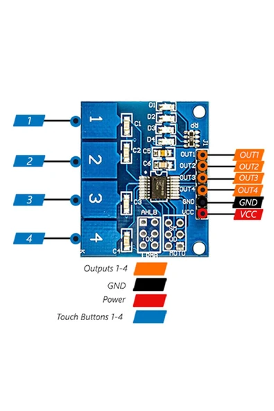 ROBİZ TTP224 4 Kanal Dokunmatik Buton Sensör Modülü Kapasitif Dijital Tuş Algılayıcı Anahtar Keypad - Resim 5