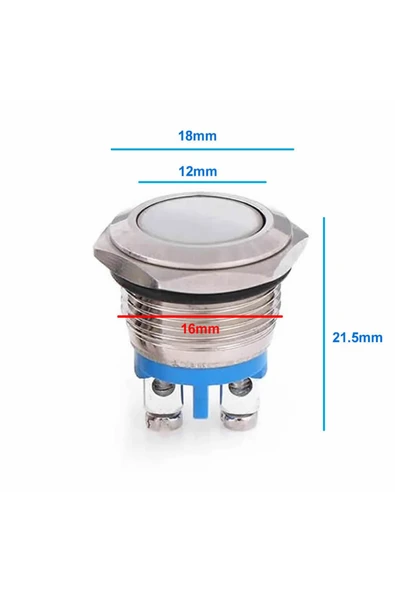 ROBİZ 16mm Metal Panel Montaj Düz Kafa Push Buton No Dc 6a 12v Ac 3a 250v Ip67 Su Geçirmez ürün görseli