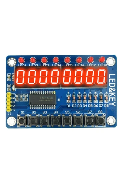 ROBİZ Tm1638 Modül 8 Hane 7 Segment Ekran 8x Kırmızı Led 8x Kullanıcı Butonu Dijital Display Gösterge