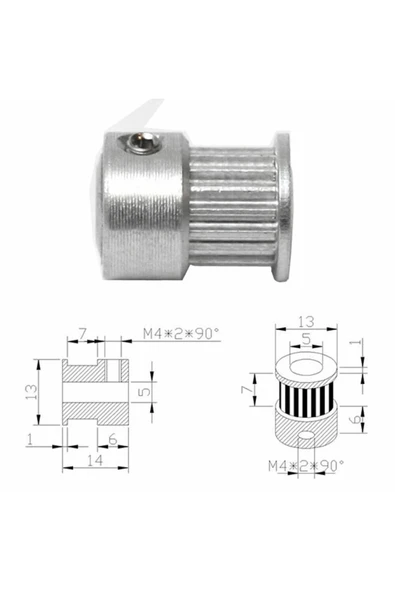 ROBİZ Gt2 16 Diş Alüminyum Kasnak 5mm Delik Çapı 6mm Kayış Zamanlayıcı Doğrusal Haraket Pozisyonlayıcı - Resim 4