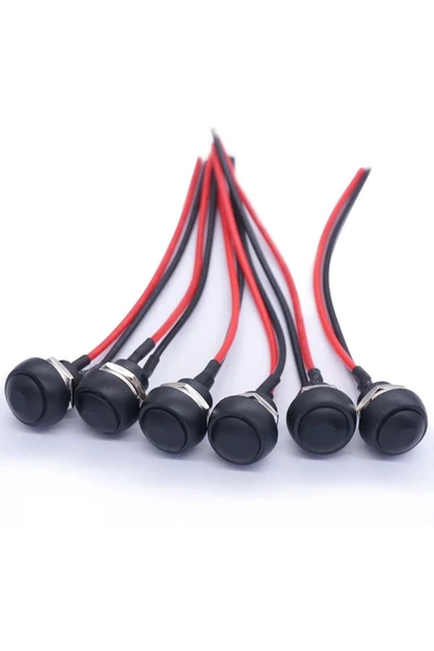 ROBİZ 12mm Pbs-33b 2 Pin Push Buton Siyah 20cm Kablolu On Off 1a 250v Mini Yuvarlak Su Geçirmez Anahtar - 6