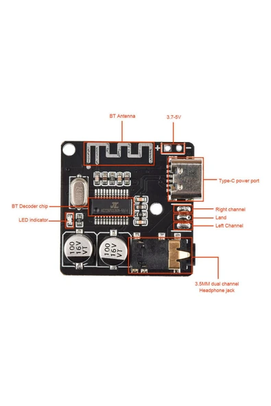 ROBİZ Vhm-314 Type-c Bluetooth Kablosuz Ses Mp3 Modül Amfi Müzik Çalma Kartı Dc 5v Usb Lityum Pil Batarya - Resim 7
