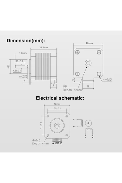 ROBİZ 17hs4401s-09 Nema 17 Step Motor 0.28n.m 0.9 Derece 400 Adıım D Mil 2 Faz 1.3a 3d Yazıcı Printer - Resim 7