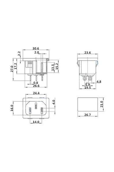 ROBİZ 220v 15a Ac Erkek Power Giriş Soketi C14 3 Pin Panel Montaj Tip Güç Kablo Bağlantı Konnektörü - Resim 8
