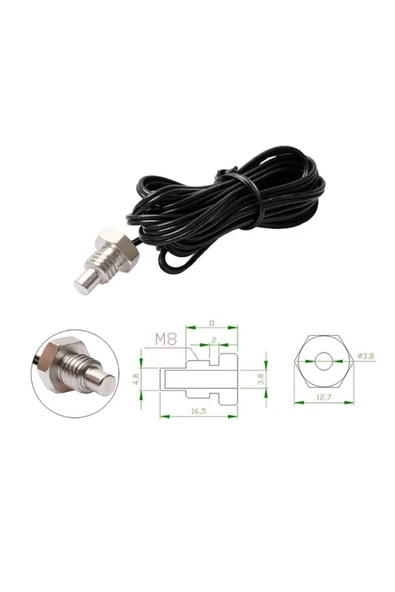 ROBİZ 100cm Kablolu M8 Dişli Montaj Tip Su Geçirmez 10k Ntc Sensör Kolay Montaj Isı Sıcaklık Prob - Resim 8