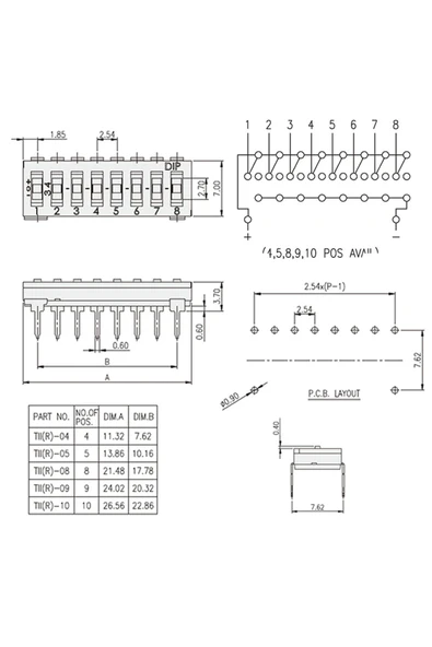 ROBİZ Tristate 8li Dip Switch 8 Pin Siyah Anahtar Açık Kapalı Seçim Adres Ayar + Off - Pull Up/down - Resim 8