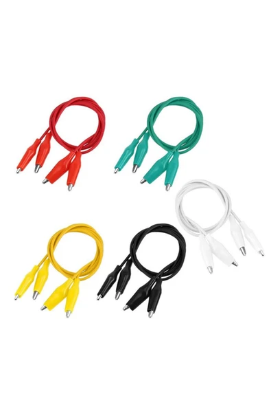 ROBİZ 50cm 10 Adet Krokodil Soketli Kablo Çift Taraflı Timsah Kıskaç Atlama Jumper Tel Test Prototip - Resim 6