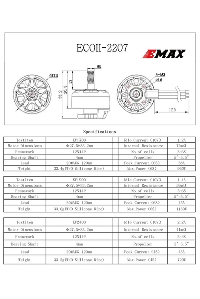 ROBİZ Emax ECO II 2207 2400KV Fırçasız Motor  Çelik Mil Model Uçak Rc Multicopter Quadcopter Drone Fpv - Resim 8