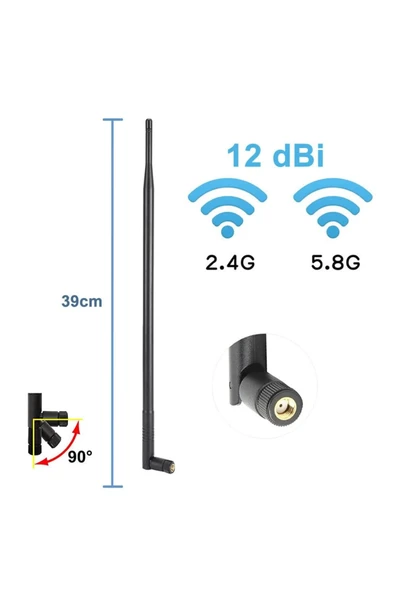 ROBİZ 12dbi 39cm Anten Rp Sma Erkek (DİŞİ) 2.4ghz 5.8ghz Dual Band Rf Gsm Wifi Sinyal Kuvvetlendirici