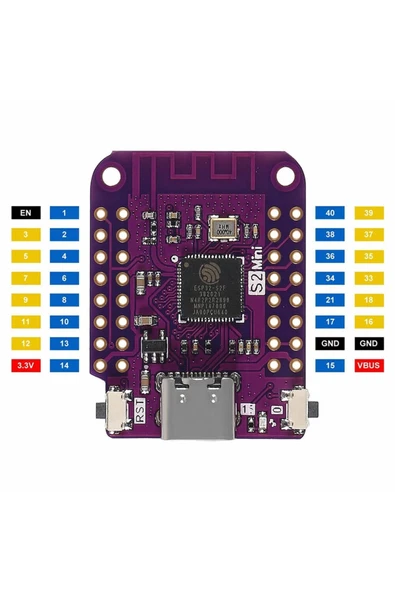 ROBİZ Esp32 S2 Mini Geliştirme Kartı Wifi Type-c 240mhz 4mb Flash 2mb Psram Micropython Wemos Lolin