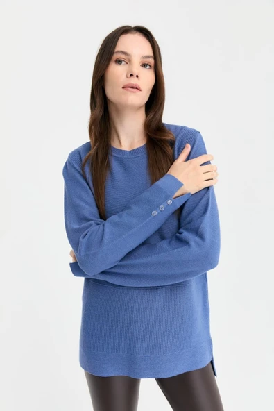 Desen Kadın Oversize Kazak - Minimalist, Uzun Kol, Yuvarlak Yaka - 4