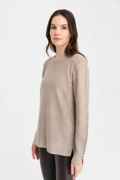 Desen Kadın Oversize Kazak - Minimalist, Uzun Kol, Yuvarlak Yaka - 2