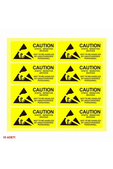 ROBİZ 10 Adet Antistatik Uyarı Etiketi Elektrostatik Elektrik Esd Ikaz Caution Dikkat Yapışkan Stiker ürün görseli