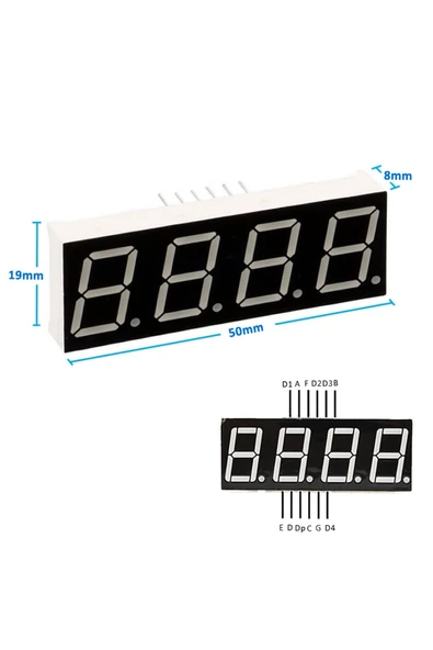 ROBİZ 0.56" 4 Hane 7 Segment Led Ekran Kırmızı Ortak Katot 14mm 4 Digit Dijital Display Alfanümerik - Resim 2