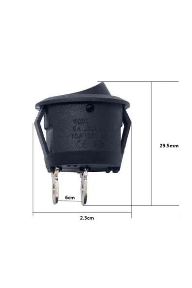 Alkatronik 23mm Yuvarlak 2 Pin Anahtar Buton Kcd1 Siyah Plastik Mini Açma Kapama On / Off - 8