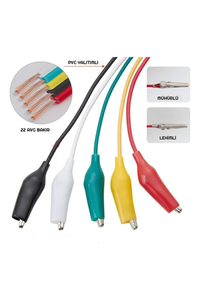 ROBİZ 50cm 10 Adet Krokodil Soketli Kablo Çift Taraflı Timsah Kıskaç Atlama Jumper Tel Test Prototip - Resim 5