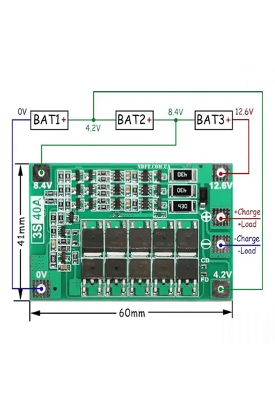 ROBİZ 3S 40A Bms Balans Lityum Batarya Koruma Kartı  3 Seri Hücreli Pil Li-ion 18650 12.6V - Resim 2