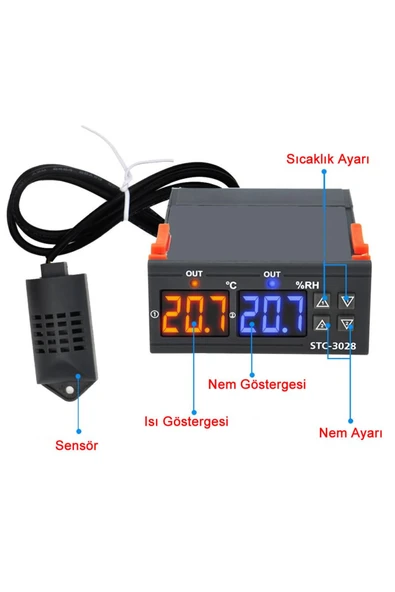 STC -3028 Isı Ve Nem Termostatı Çift Ekran 220v Isıtıcı Soğutucu Kuluçka Akvaryum Buzdolabı Fırın